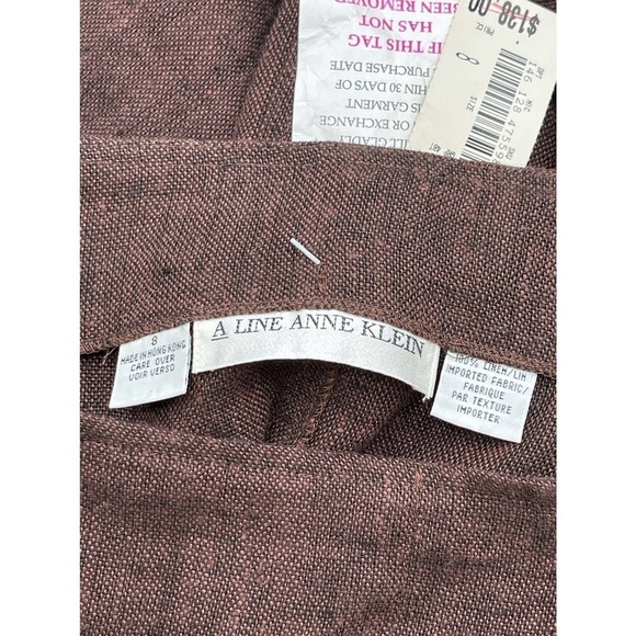 Anne Klein A line 100% Linen Skirt Brown Vintage Woven Academia Chic - Picture 10 of 11